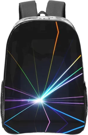 Laser light print Clear Backpack with Pockets Bookbag, Clear Bookbag for College Work Casual Sport, Black