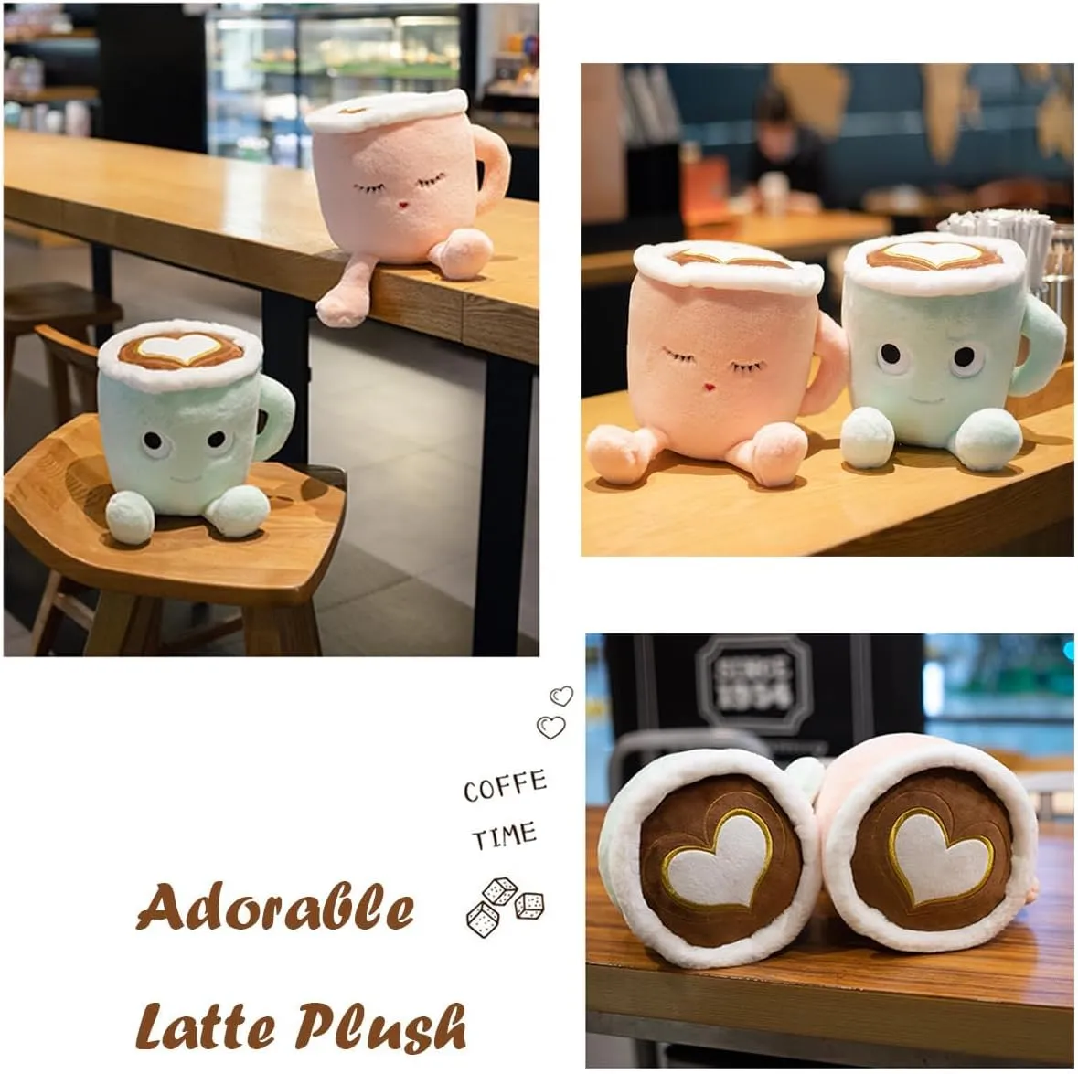 Latte Plush Pillow, 11.8 Inch Coffee Cup Plush Doll Toy, Coffee Food Stuffed Plush, Christmas Birthday Gift for Kids Adults Boys Girls (Pink)
