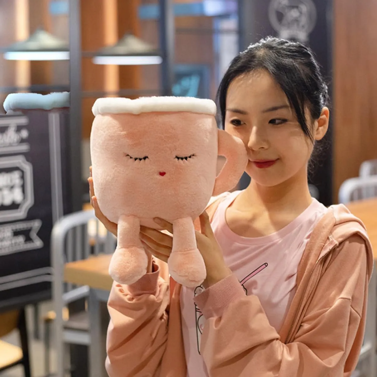 Latte Plush Pillow, 11.8 Inch Coffee Cup Plush Doll Toy, Coffee Food Stuffed Plush, Christmas Birthday Gift for Kids Adults Boys Girls (Pink)