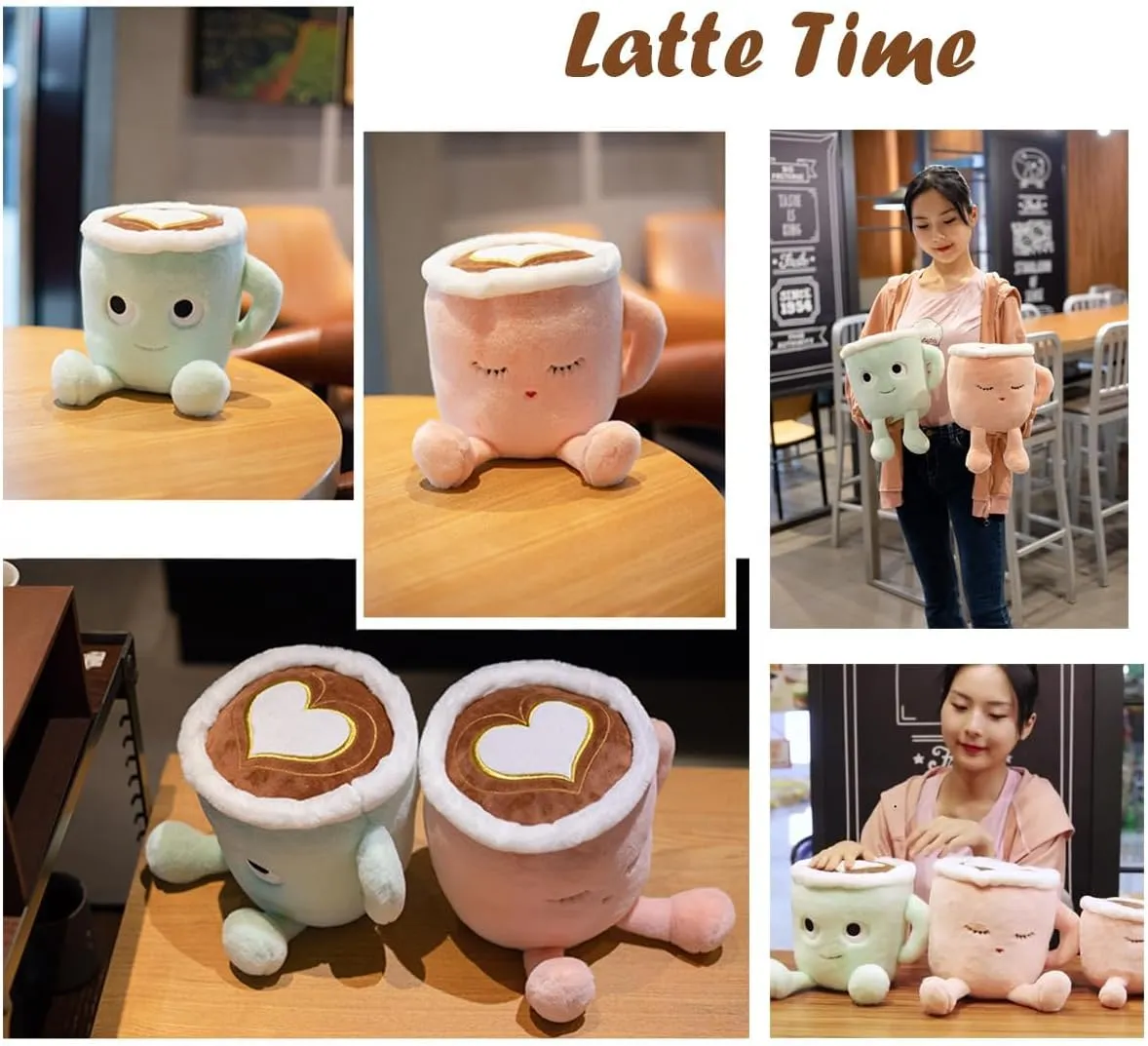 Latte Plush Pillow, 11.8 Inch Coffee Cup Plush Doll Toy, Coffee Food Stuffed Plush, Christmas Birthday Gift for Kids Adults Boys Girls (Pink)