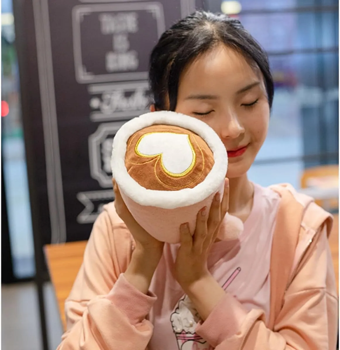Latte Plush Pillow, 11.8 Inch Coffee Cup Plush Doll Toy, Coffee Food Stuffed Plush, Christmas Birthday Gift for Kids Adults Boys Girls (Pink)