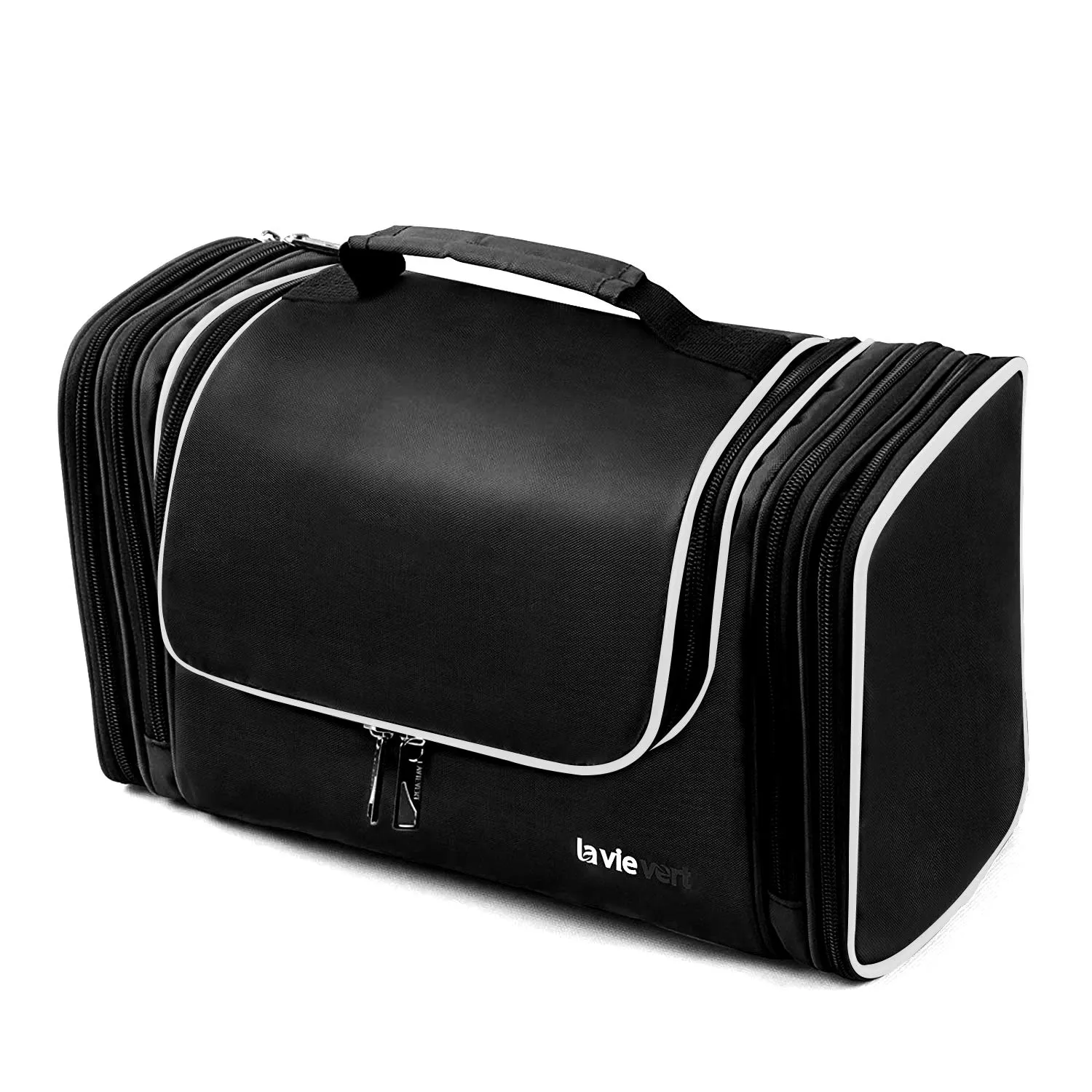 LAVIEVERT Toiletry Bag/Makeup Organizer/Cosmetic Bag/Portable Travel Kit Organizer/Household Storage Pack/Bathroom Storage with Hanging for Business, Vacation, Household - Black