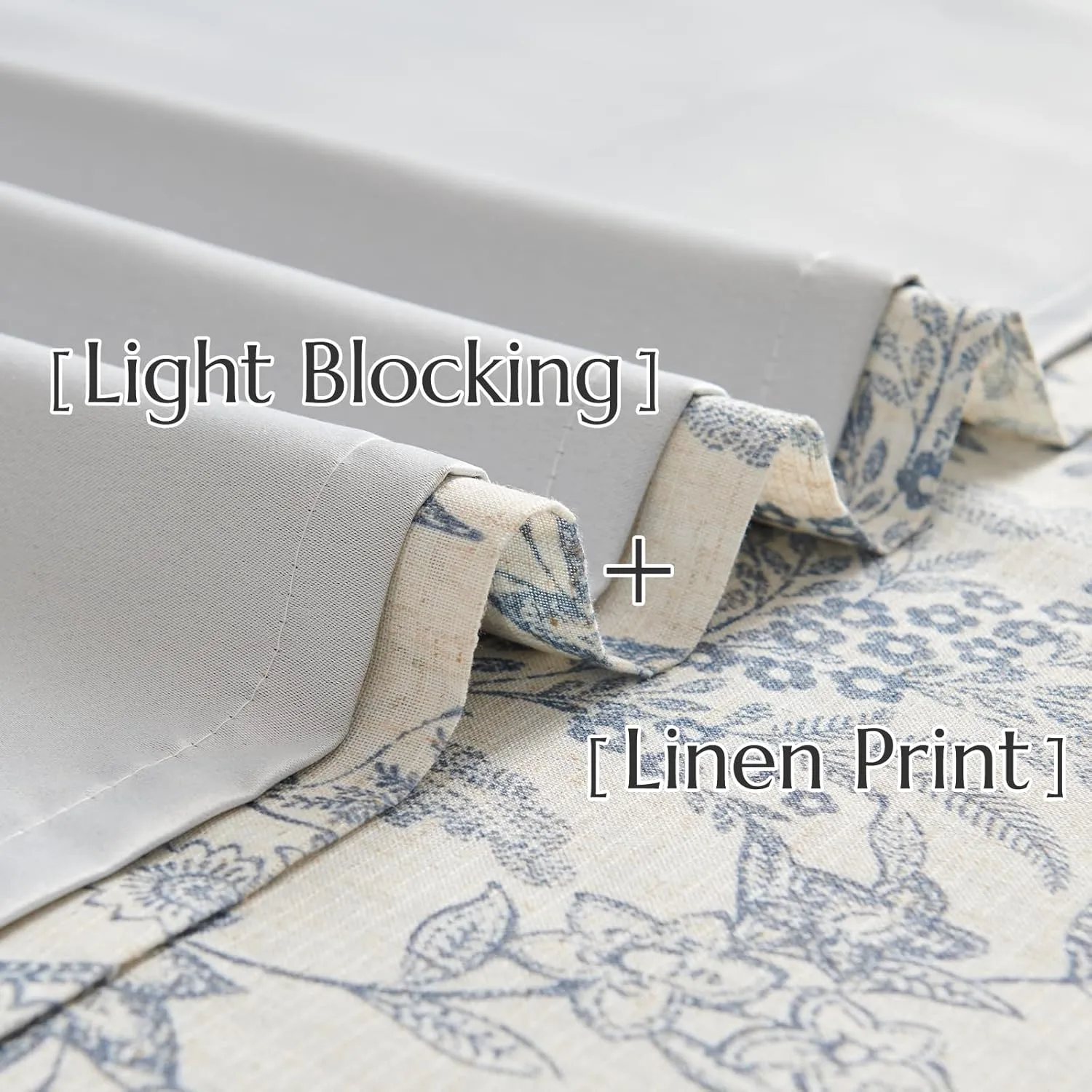 Lazzzy Blue Floral Lined Curtains Farmhouse Linen 84 Inches Length Back Tab Drapes for Living Room Bedroom Flower Patterned Country Vintage 2 Panels Set Rod Pocket Green on Beige