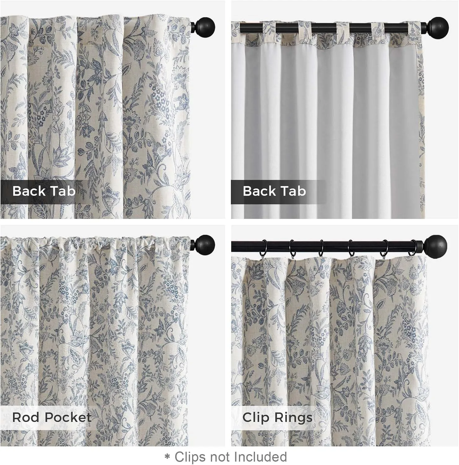 Lazzzy Blue Floral Lined Curtains Farmhouse Linen 84 Inches Length Back Tab Drapes for Living Room Bedroom Flower Patterned Country Vintage 2 Panels Set Rod Pocket Green on Beige