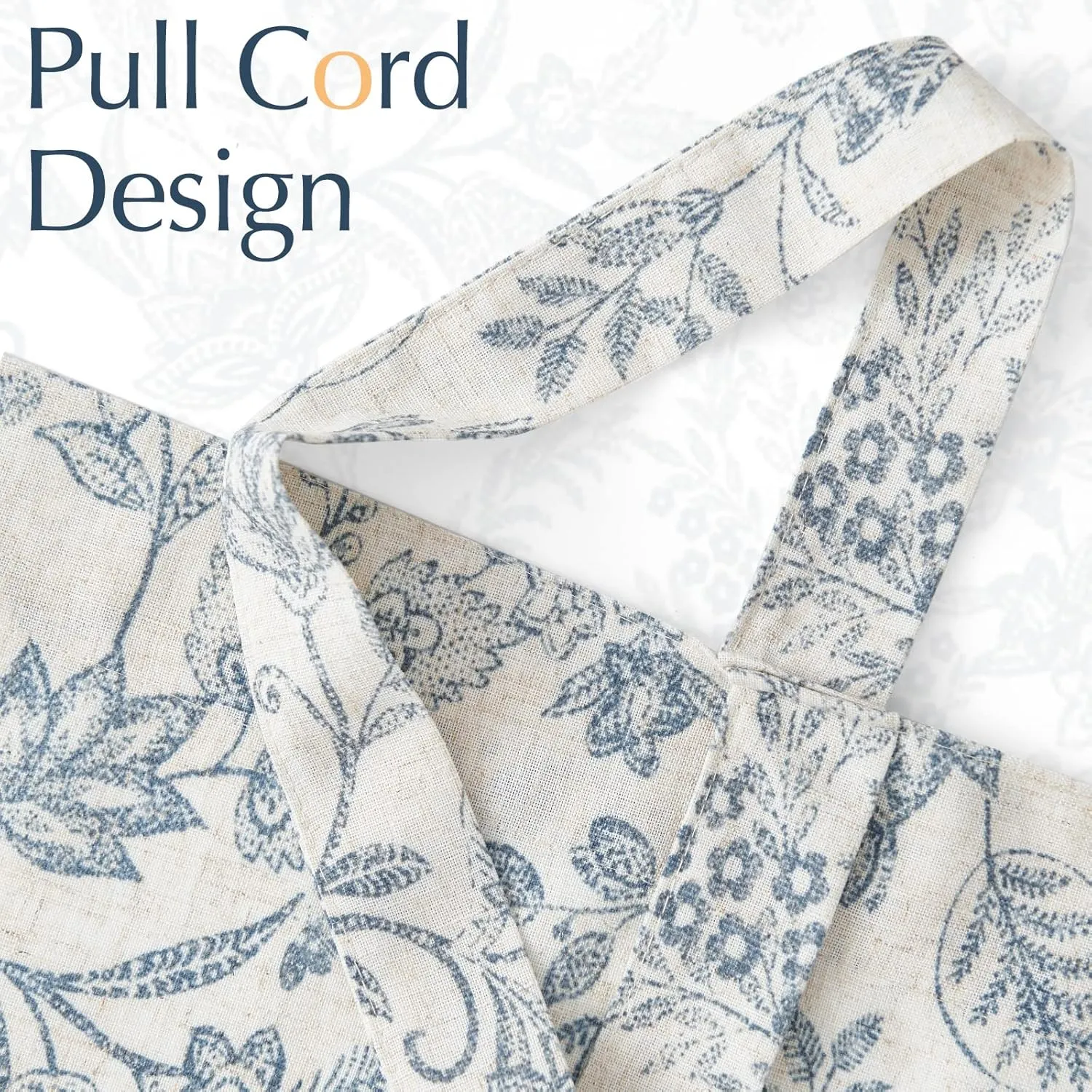 Lazzzy Blue Floral Tie Up Valance Curtain Linen Farmhouse Valance for Kitchen Living Room Bathroom Bedroom Country Valances Window Treatments Small Curtian 20 Inch Rod Pocket 1 Panel, Blue on Beige
