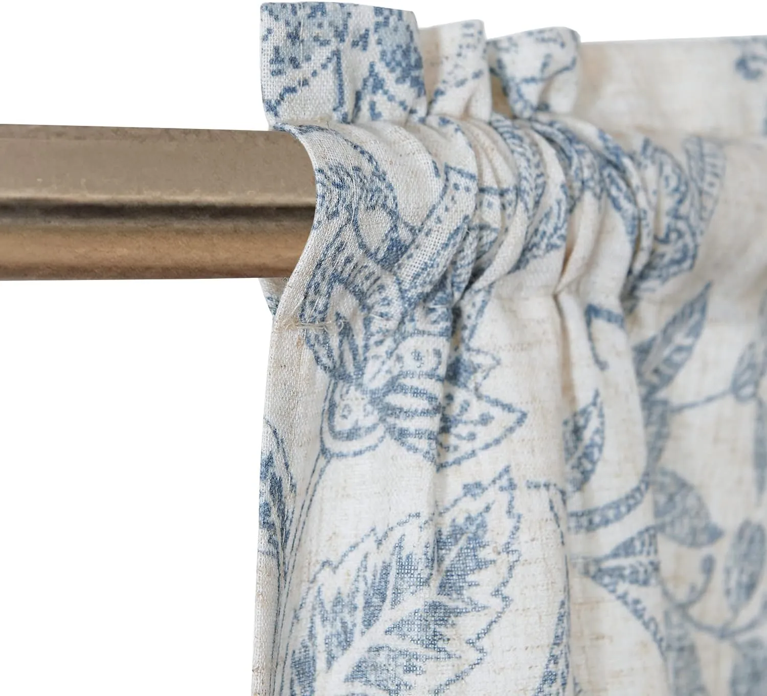 Lazzzy Blue Floral Tie Up Valance Curtain Linen Farmhouse Valance for Kitchen Living Room Bathroom Bedroom Country Valances Window Treatments Small Curtian 20 Inch Rod Pocket 1 Panel, Blue on Beige