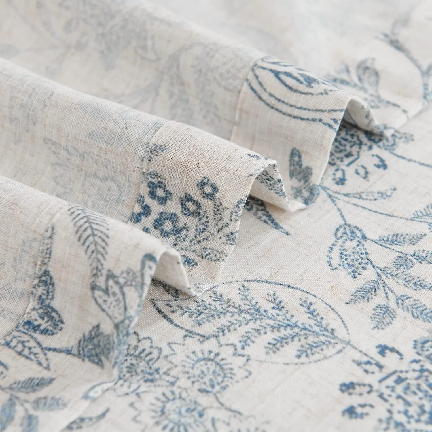 Lazzzy Blue Floral Tie Up Valance Curtain Linen Farmhouse Valance for Kitchen Living Room Bathroom Bedroom Country Valances Window Treatments Small Curtian 20 Inch Rod Pocket 1 Panel, Blue on Beige
