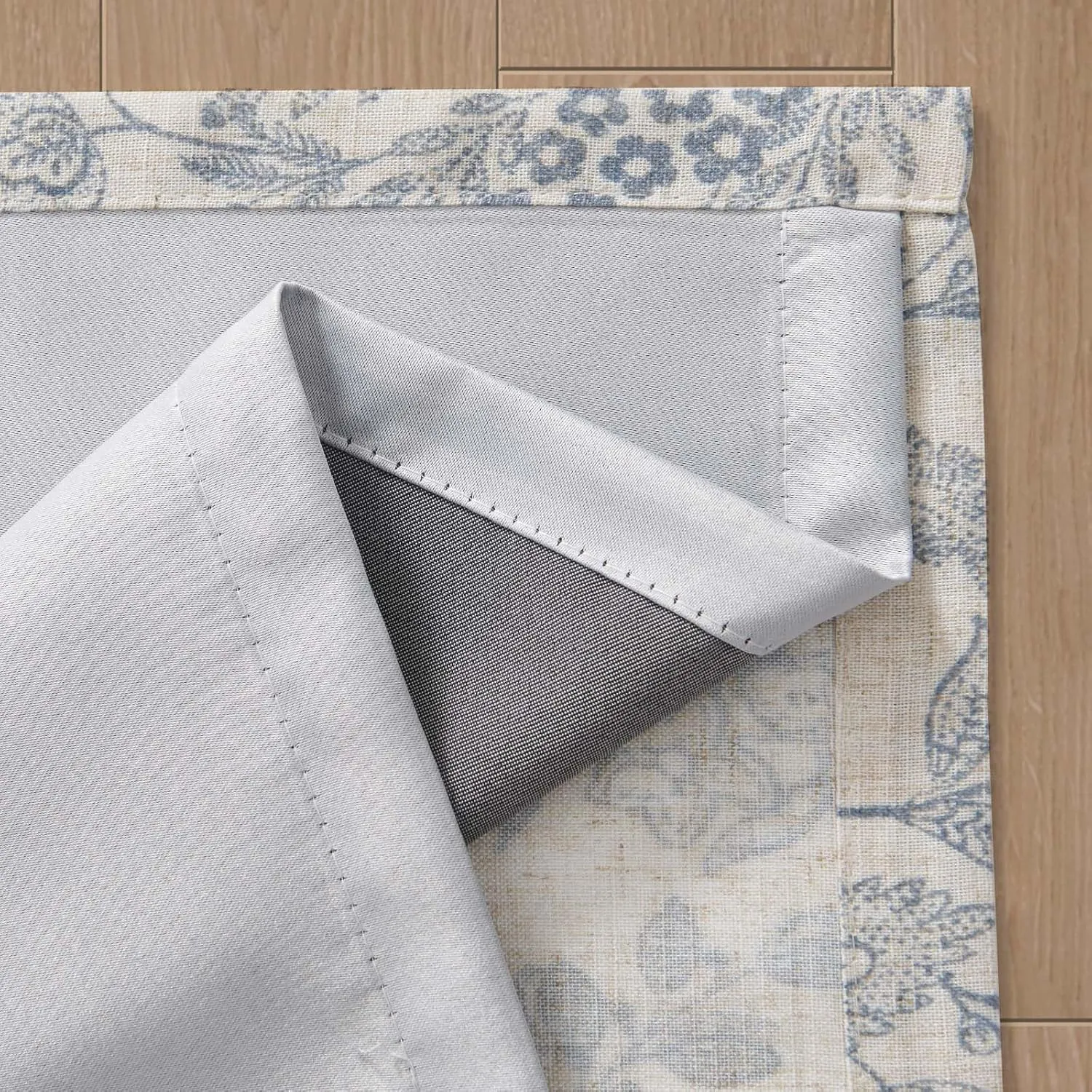 Lazzzy Farmhouse Valance Curtain Blue Linen Floral Lined Tie Up Valance for Kitchen Living Room Bathroom Country Valances Window Treatments Small Curtian 20 Inch Rod Pocket 1 Panel, Blue on Beige