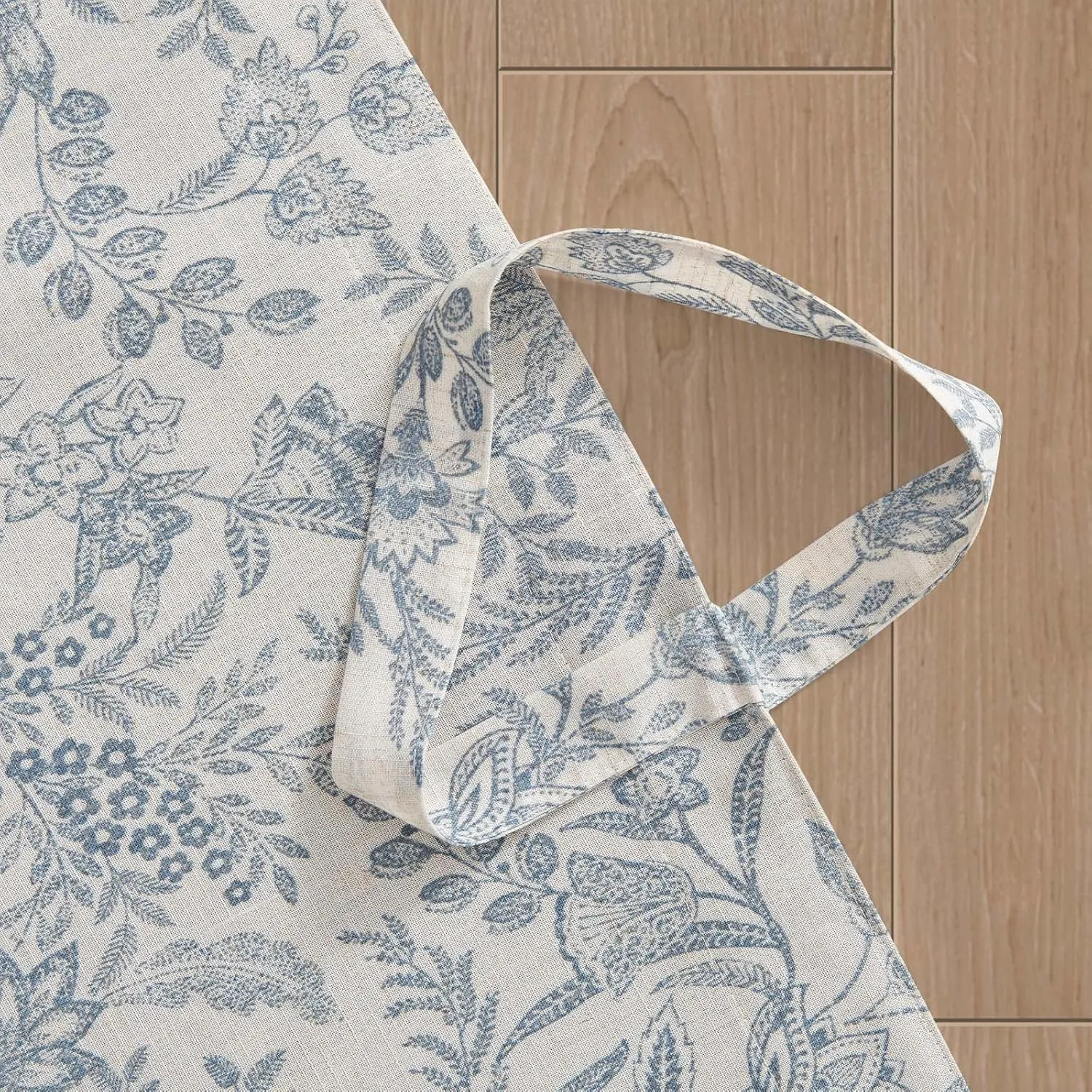 Lazzzy Farmhouse Valance Curtain Blue Linen Floral Lined Tie Up Valance for Kitchen Living Room Bathroom Country Valances Window Treatments Small Curtian 20 Inch Rod Pocket 1 Panel, Blue on Beige
