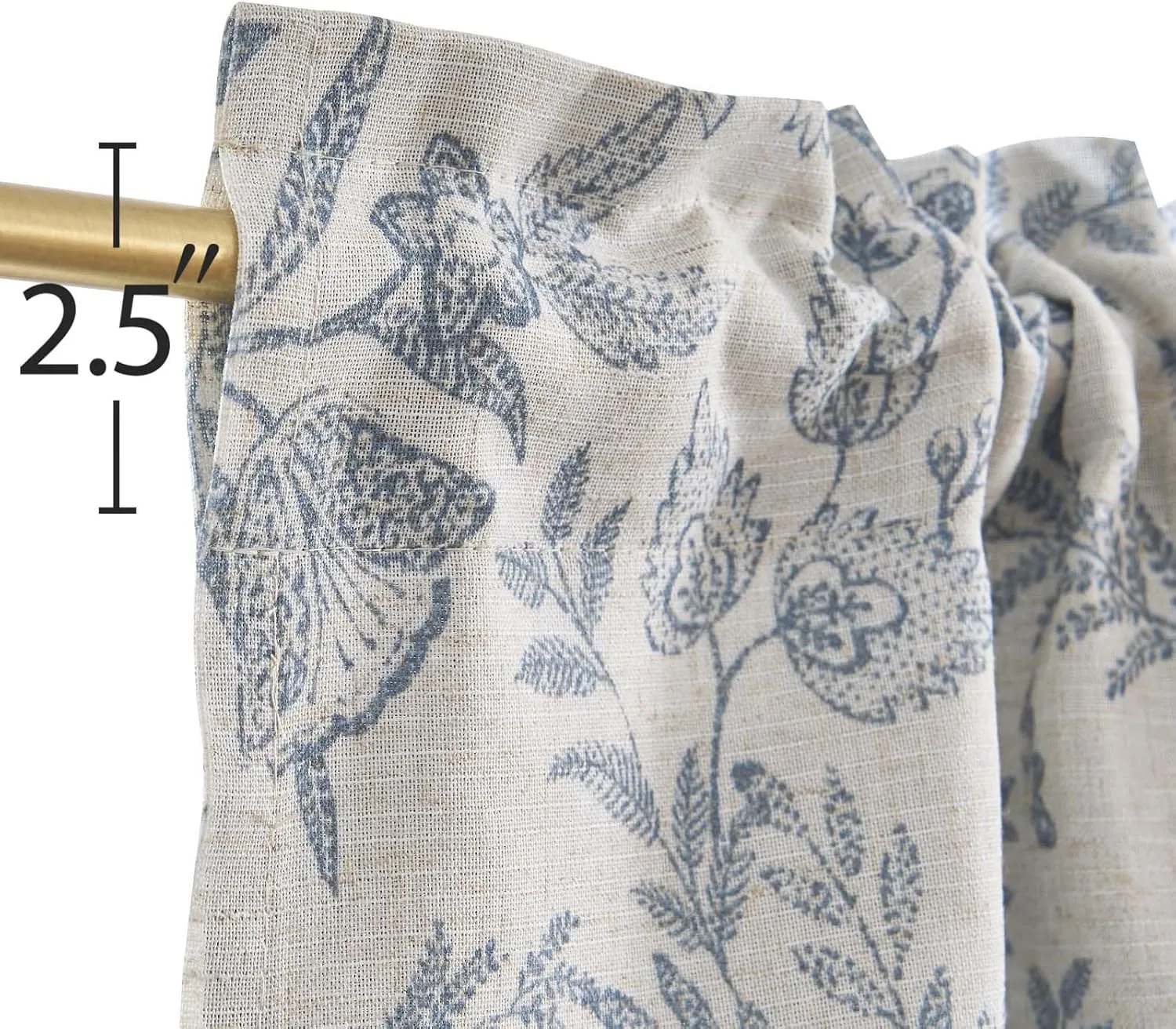Lazzzy Farmhouse Valance Curtain Blue Linen Floral Lined Tie Up Valance for Kitchen Living Room Bathroom Country Valances Window Treatments Small Curtian 20 Inch Rod Pocket 1 Panel, Blue on Beige