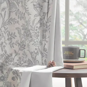 Lazzzy Floral Lined Curtains Grey Linen Farmhouse 63 Inches Long Grommet Top Drapes for Living Room Bedroom Country Flower Printed Vintage Curtains 2 Panels Set Gray on Beige