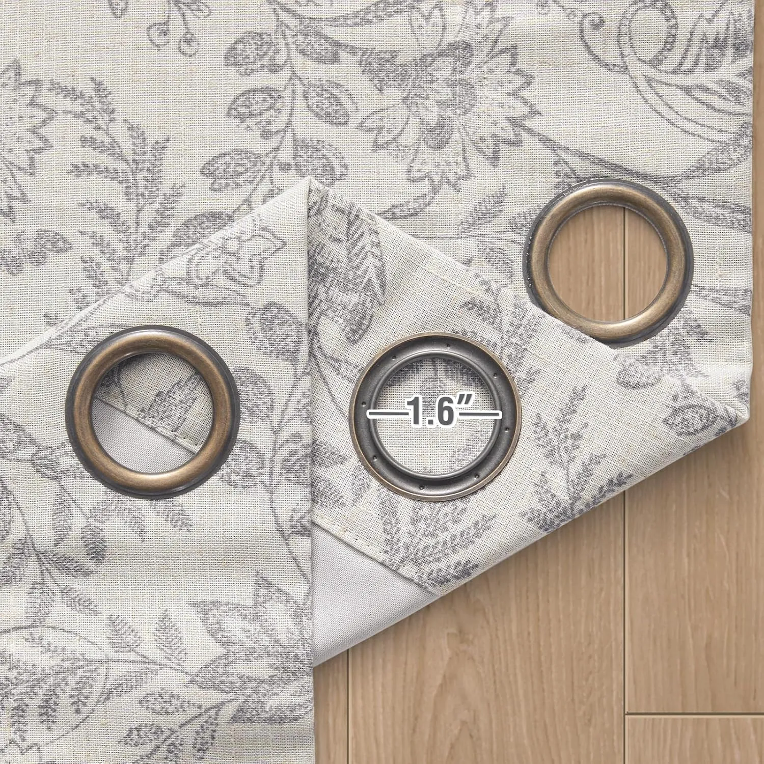 Lazzzy Floral Lined Curtains Grey Linen Farmhouse 63 Inches Long Grommet Top Drapes for Living Room Bedroom Country Flower Printed Vintage Curtains 2 Panels Set Gray on Beige