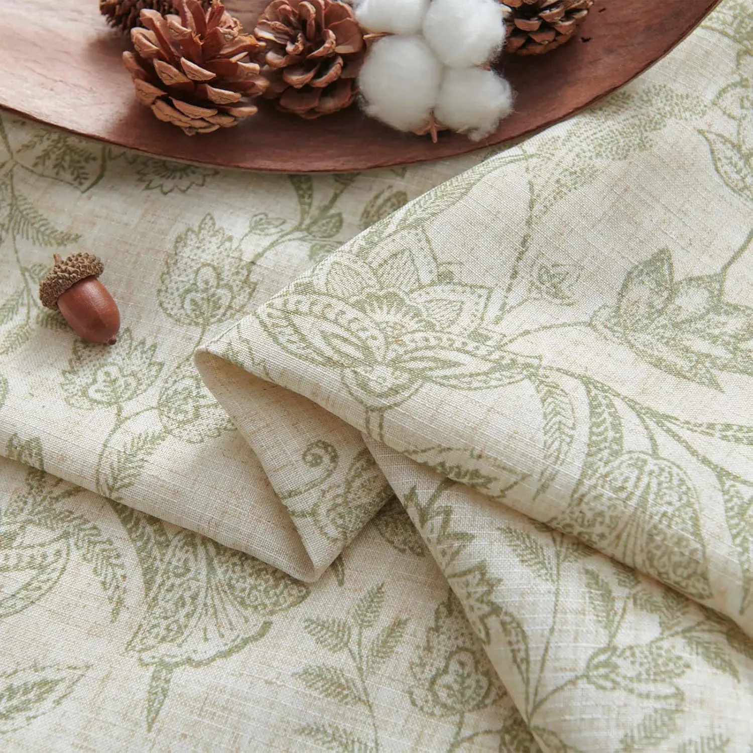 Lazzzy Green Floral Kitchen Valance Curtain Linen Farmhouse Lined Valance for Living Room Bathroom Bedroom Country Valances Treatments Small Window Curtain 16 Inch Rod Pocket 1 Panel Green on Beige