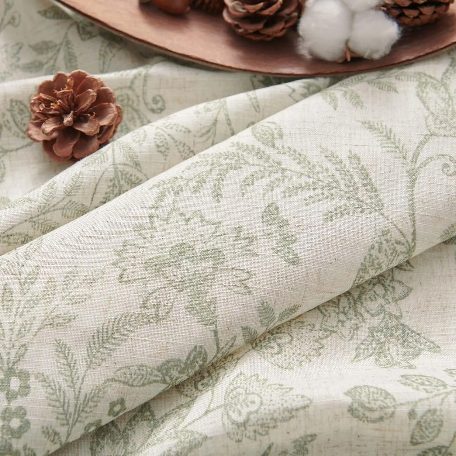 Lazzzy Green Floral Kitchen Valance Curtain Linen Farmhouse Lined Valance for Living Room Bathroom Bedroom Country Valances Treatments Small Window Curtain 16 Inch Rod Pocket 1 Panel Green on Beige