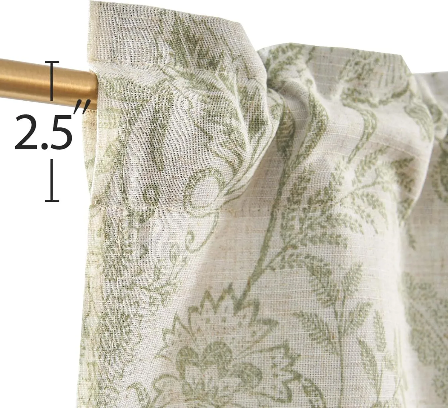 Lazzzy Green Floral Kitchen Valance Curtain Linen Farmhouse Lined Valance for Living Room Bathroom Bedroom Country Valances Treatments Small Window Curtain 16 Inch Rod Pocket 1 Panel Green on Beige
