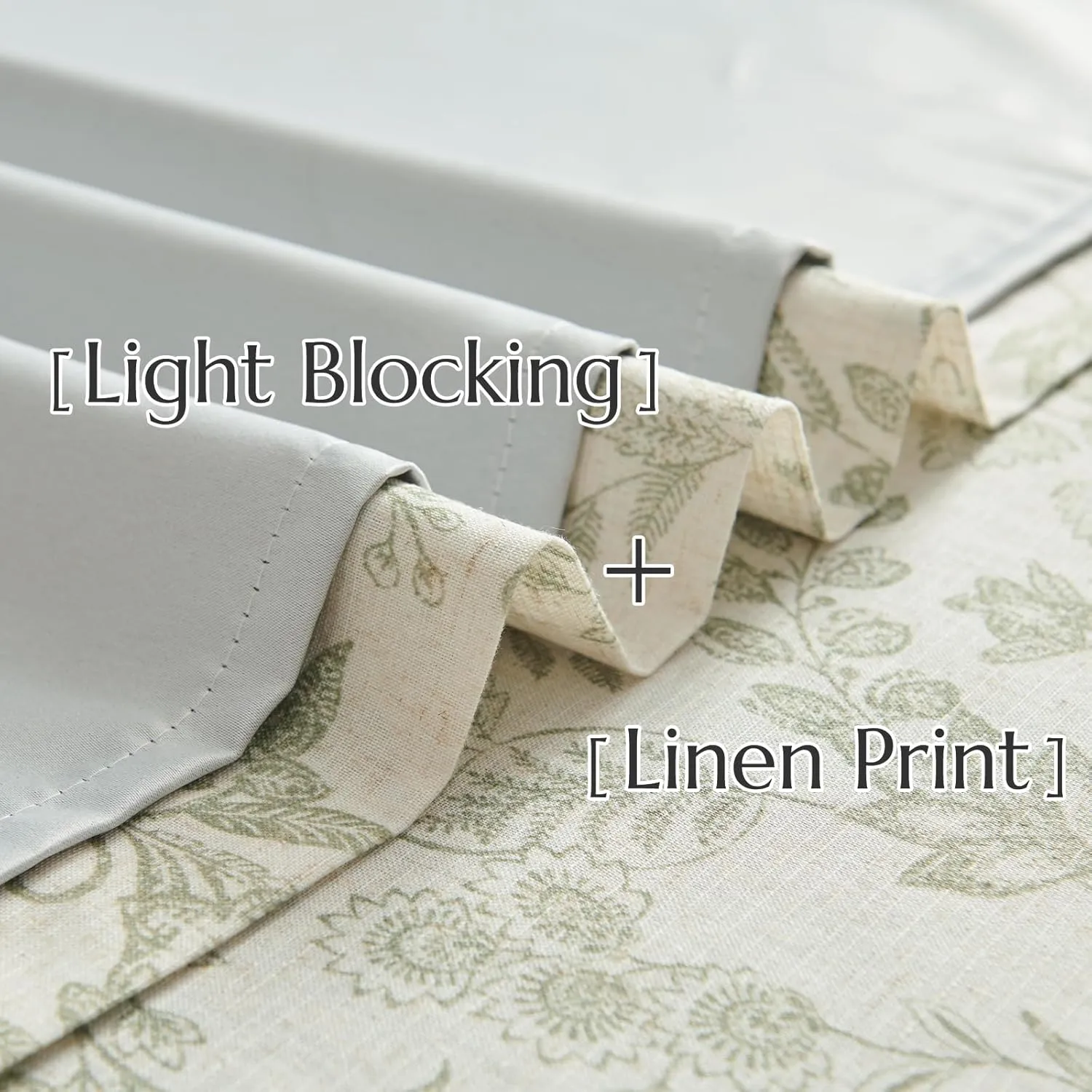 Lazzzy Green Floral Lined Curtains Linen Farmhouse 63 Inch Length Grommet Top Drapes for Living Room Bedroom Patterned Country Vintage Flower Curtains 2 Panels Set Green on Beige