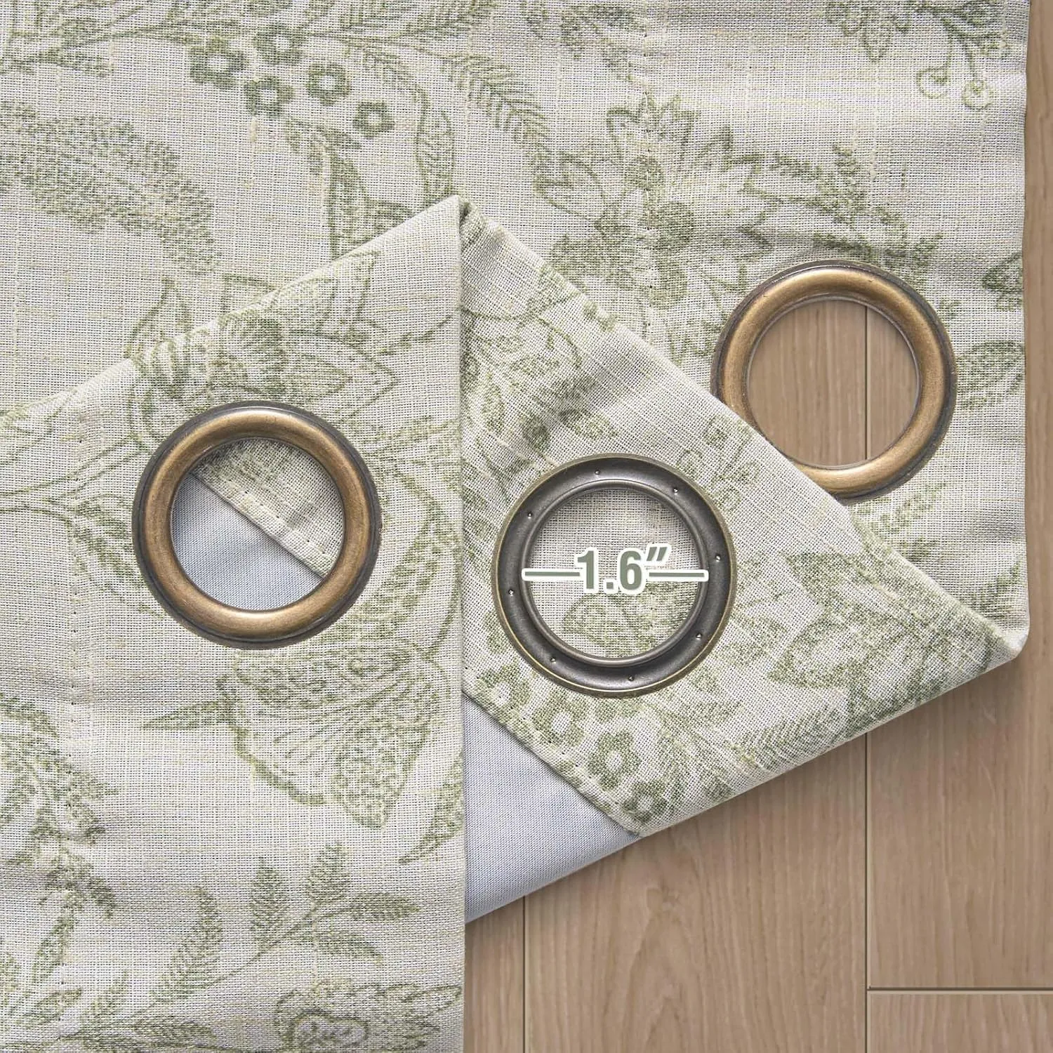 Lazzzy Green Floral Lined Curtains Linen Farmhouse 63 Inch Length Grommet Top Drapes for Living Room Bedroom Patterned Country Vintage Flower Curtains 2 Panels Set Green on Beige