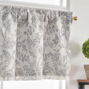 Lazzzy Grey Floral Kitchen Valance Curtain Linen Farmhouse Lined Valance for Living Room Bathroom Bedroom Valances Window Treatments Small Window Cafe Curtain 16 Inch Rod Pocket 1 Panel Gray on Beige