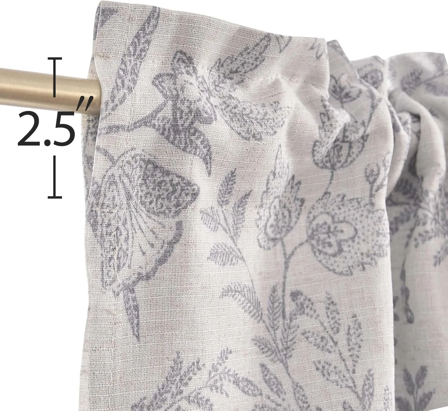 Lazzzy Grey Floral Kitchen Valance Curtain Linen Farmhouse Lined Valance for Living Room Bathroom Bedroom Valances Window Treatments Small Window Cafe Curtain 16 Inch Rod Pocket 1 Panel Gray on Beige