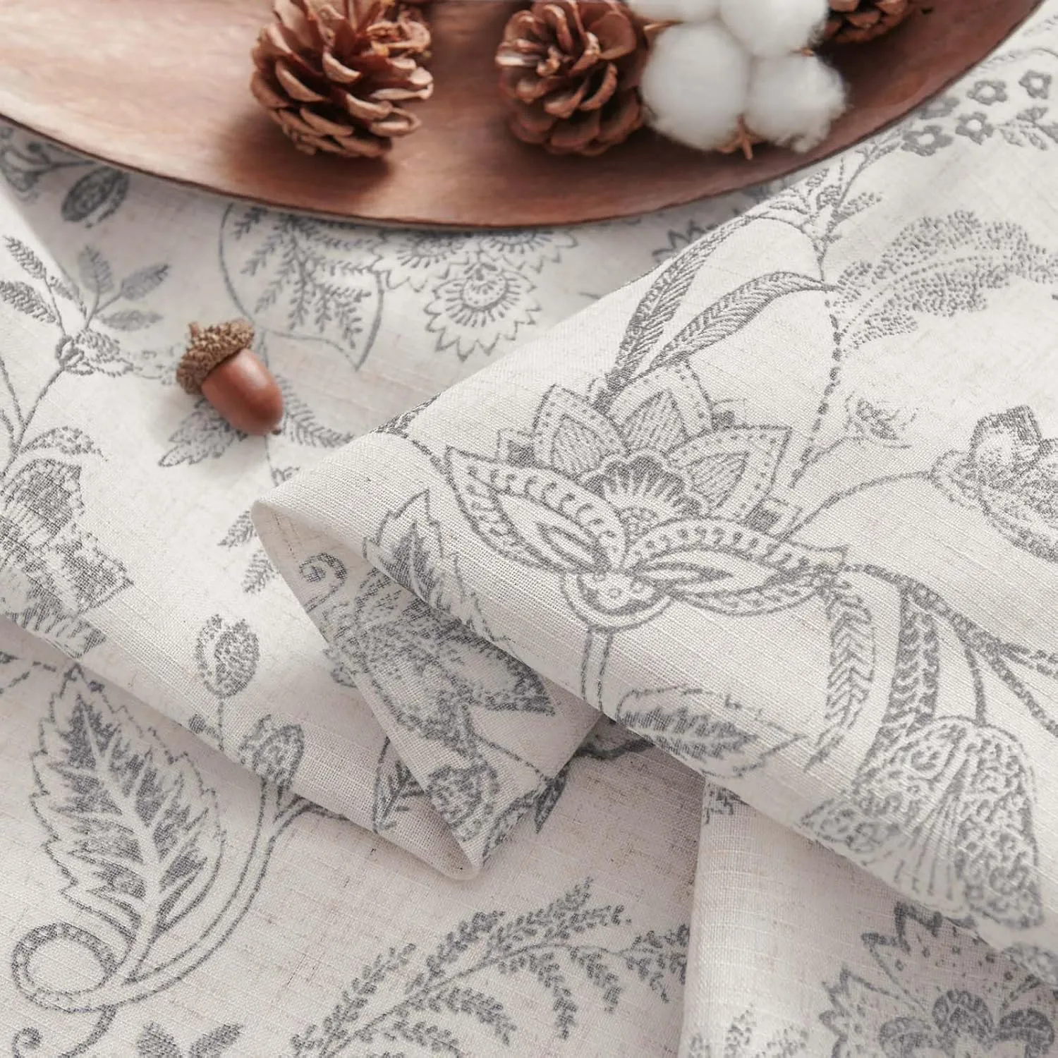 Lazzzy Grey Floral Kitchen Valance Curtain Linen Farmhouse Lined Valance for Living Room Bathroom Bedroom Valances Window Treatments Small Window Cafe Curtain 16 Inch Rod Pocket 1 Panel Gray on Beige