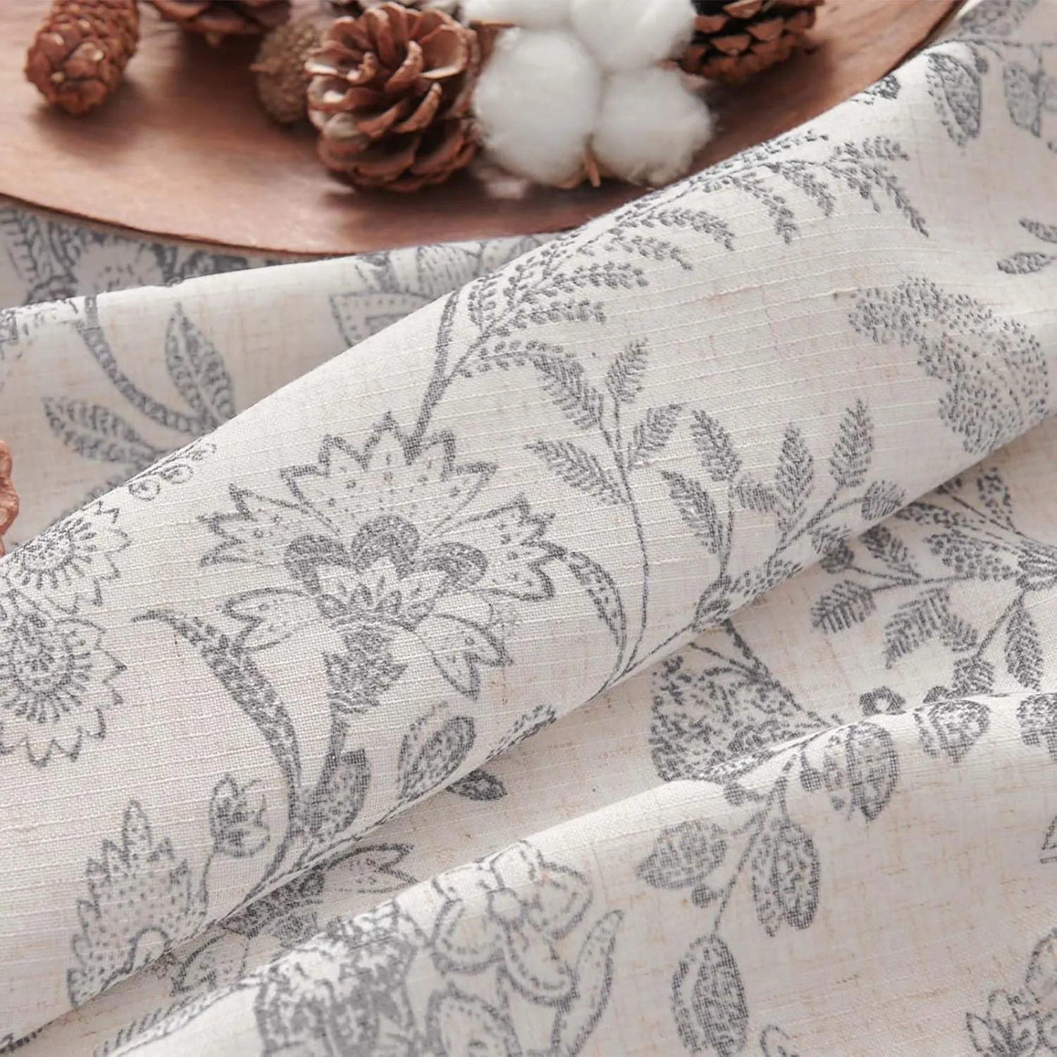Lazzzy Grey Floral Kitchen Valance Curtain Linen Farmhouse Lined Valance for Living Room Bathroom Bedroom Valances Window Treatments Small Window Cafe Curtain 16 Inch Rod Pocket 1 Panel Gray on Beige