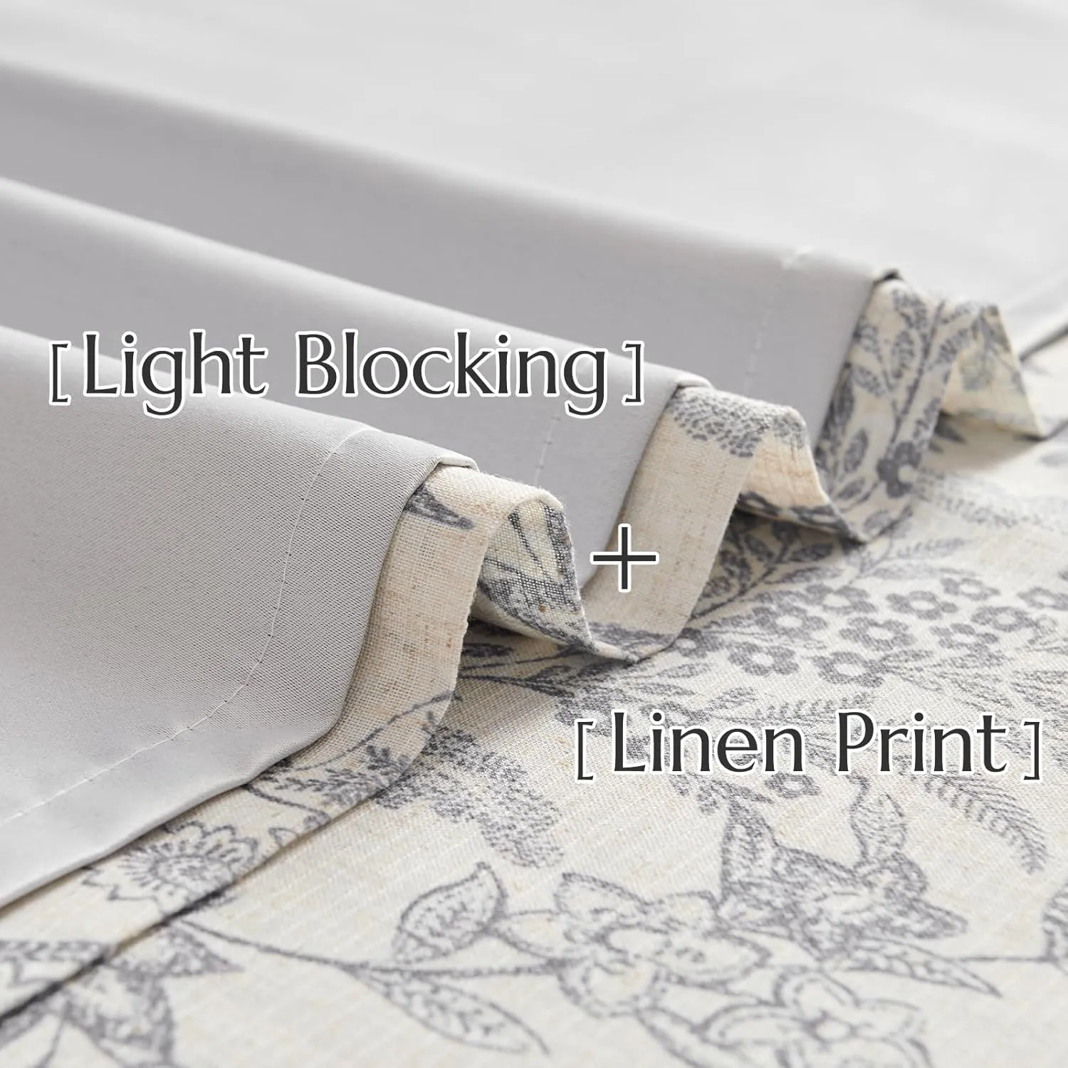 Lazzzy Grey Floral Lined Curtains Linen Farmhouse 84 Inches Long Back Tab Drapes for Living Room Bedroom Country Vintage Flower Printed 2 Panels Set Rod Pocket Gray on Beige