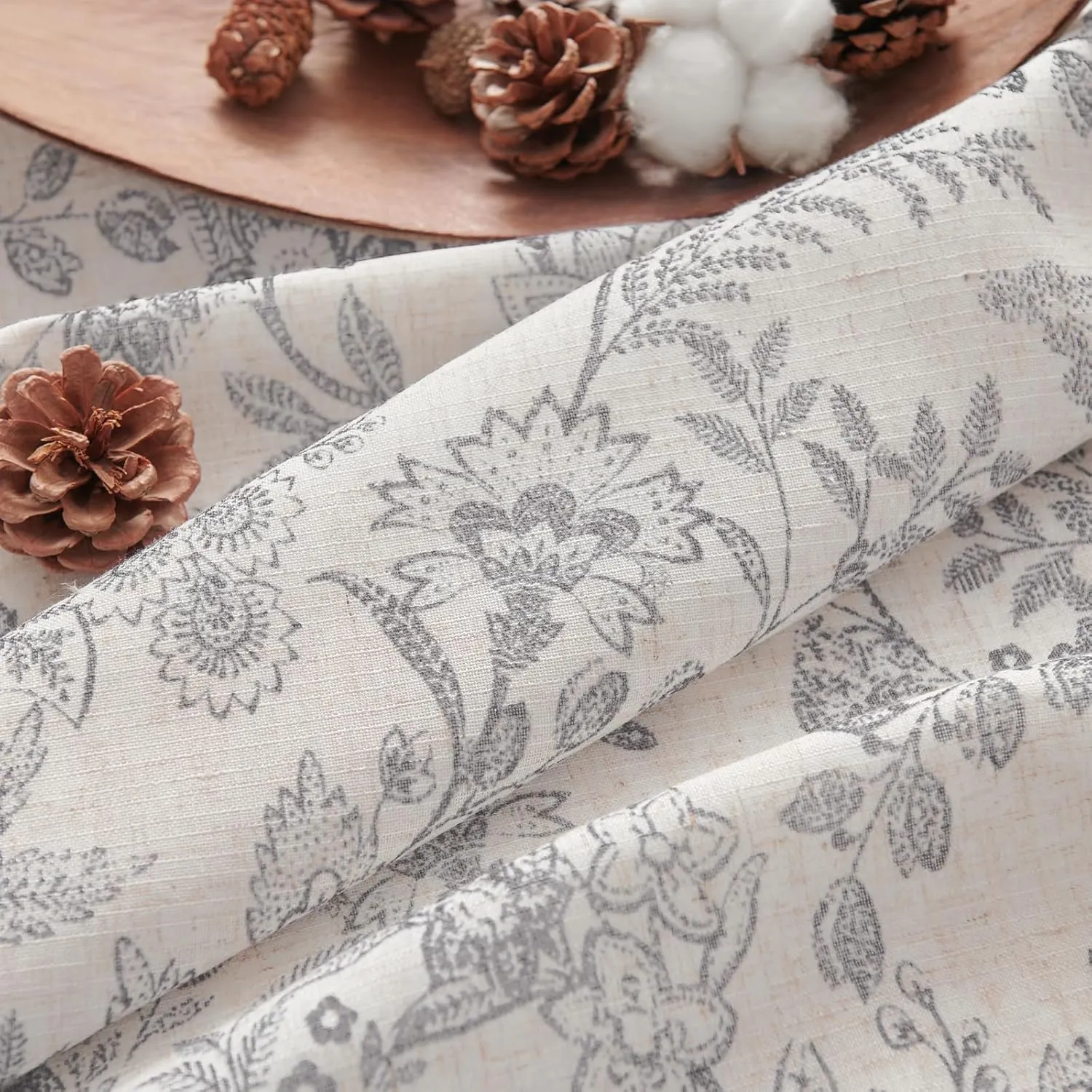 Lazzzy Grey Floral Lined Curtains Linen Farmhouse 84 Inches Long Back Tab Drapes for Living Room Bedroom Country Vintage Flower Printed 2 Panels Set Rod Pocket Gray on Beige