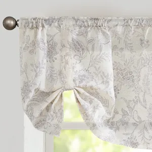 Lazzzy Grey Floral Tie Up Valance Curtain Linen Farmhouse Valance for Kitchen Bathroom Bedroom Country Valances Window Treatments Cafe Curtian 20 Inch Rod Pocket 1 Panel, Purple Gray on Beige