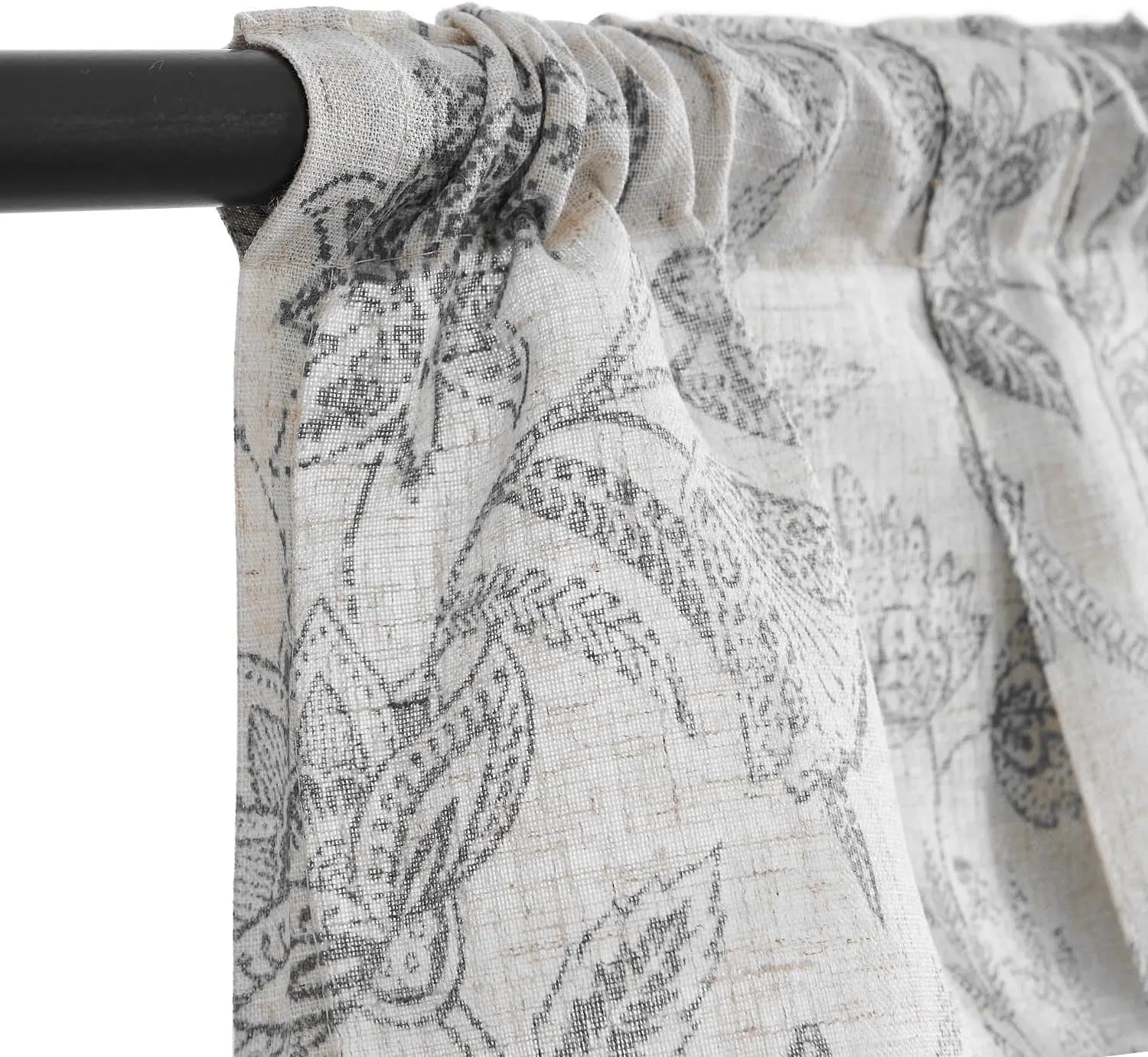 Lazzzy Grey Floral Tie Up Valance Curtain Linen Farmhouse Valance for Kitchen Living Room Bathroom Bedroom Valances Window Treatments Cafe Curtian 20 Inch Rod Pocket 1 Panel, Gray on Beige
