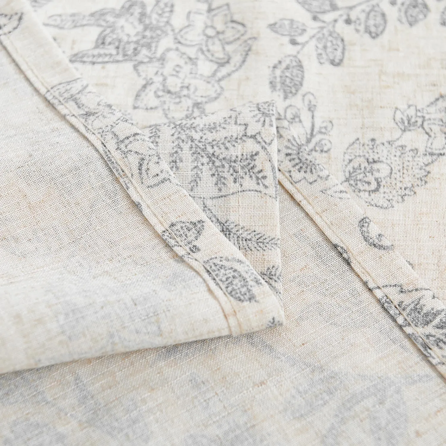 Lazzzy Grey Floral Tie Up Valance Curtain Linen Farmhouse Valance for Kitchen Living Room Bathroom Bedroom Valances Window Treatments Cafe Curtian 20 Inch Rod Pocket 1 Panel, Gray on Beige