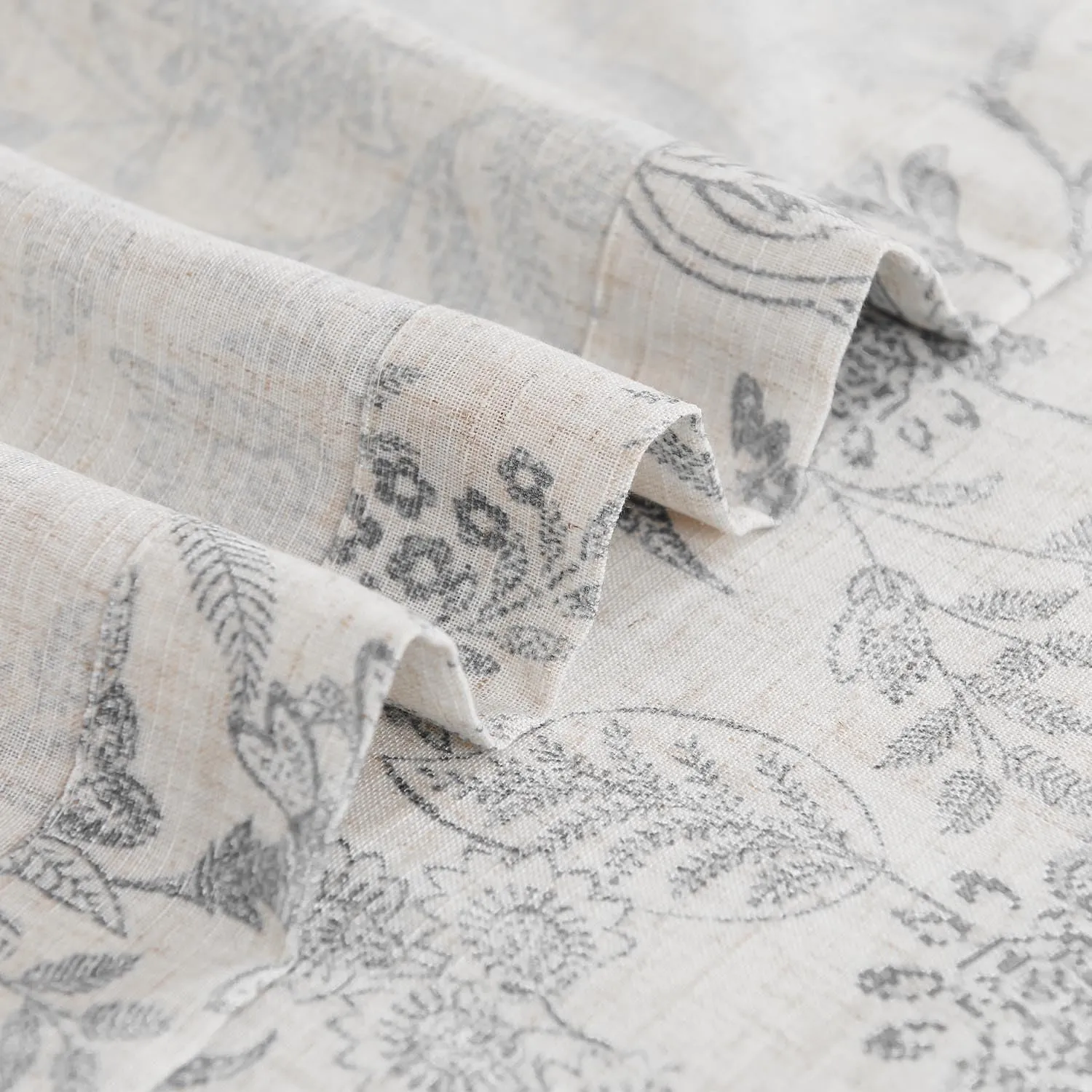 Lazzzy Grey Floral Tie Up Valance Curtain Linen Farmhouse Valance for Kitchen Living Room Bathroom Bedroom Valances Window Treatments Cafe Curtian 20 Inch Rod Pocket 1 Panel, Gray on Beige