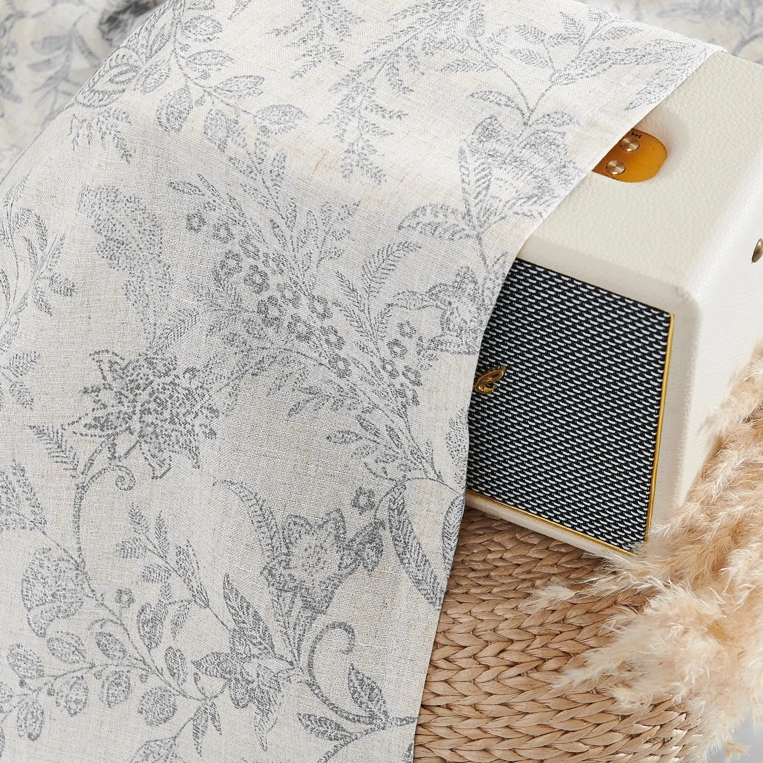Lazzzy Grey Floral Tie Up Valance Curtain Linen Farmhouse Valance for Kitchen Living Room Bathroom Bedroom Valances Window Treatments Cafe Curtian 20 Inch Rod Pocket 1 Panel, Gray on Beige