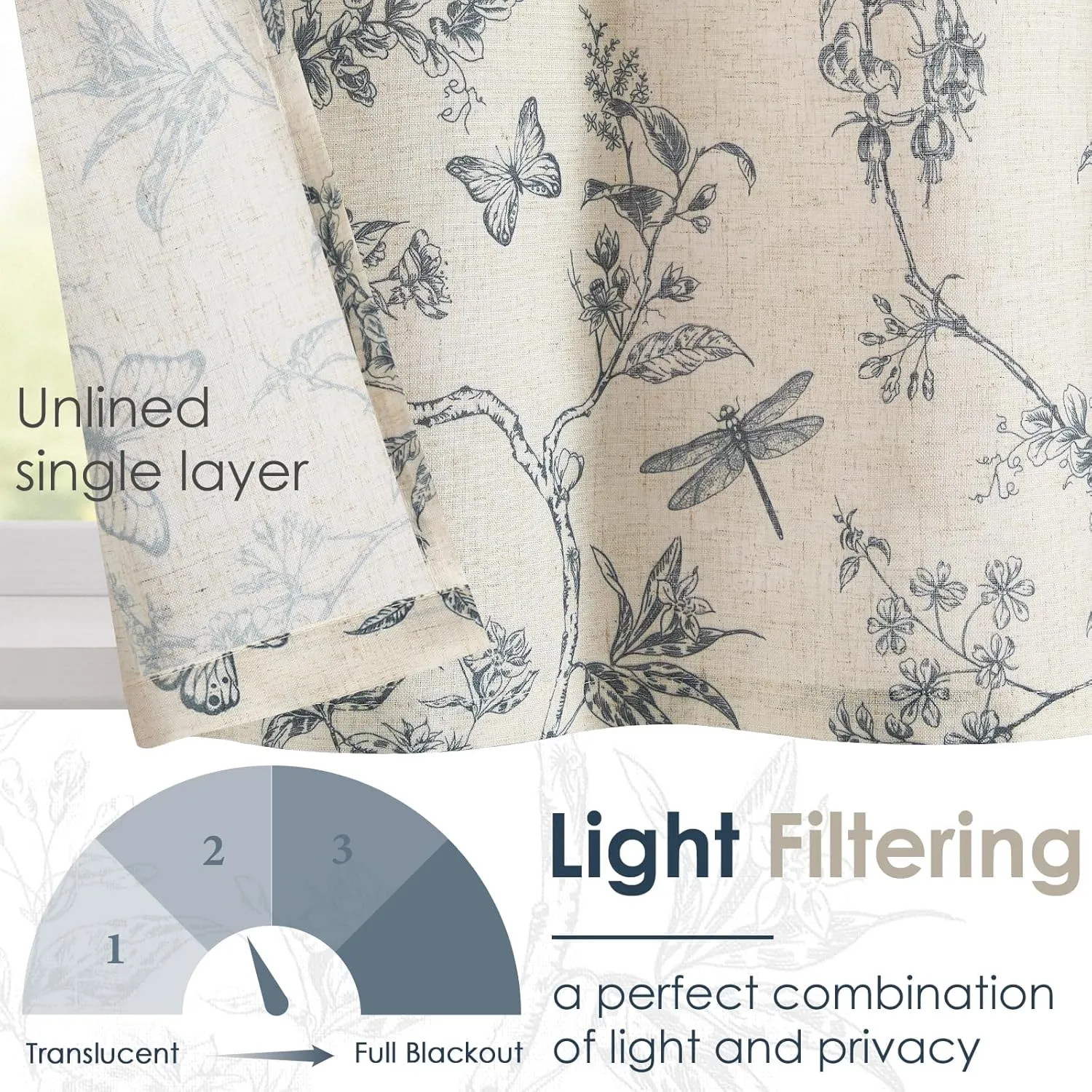Lazzzy Kitchen Tie Up Valance Curtain Linen Floral Farmhouse Valance for Living Room Bathroom Bedroom Country Valances Window Treatments Small Cafe Curtian 20 Inch Rod Pocket 1 Panel Blue on Beige