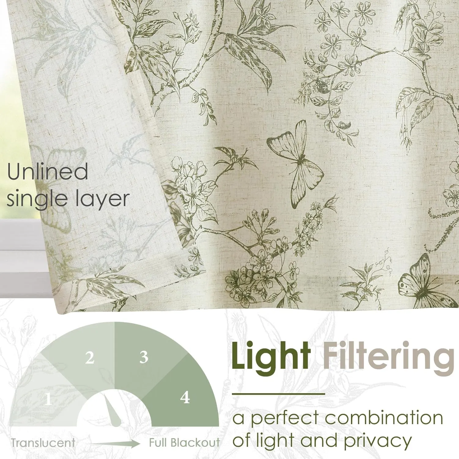 Lazzzy Kitchen Tie Up Valance Curtain Linen Floral Farmhouse Valance for Living Room Bathroom Bedroom Country Valances Window Treatments Small Cafe Curtian 20 Inch Rod Pocket 1 Panel Green on Beige