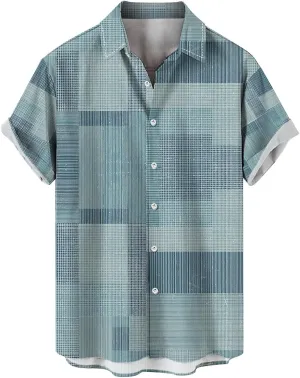 LCMTWX Hawaiian Shirt Splicing Day Shirts Short Sleeve Casual Button Down Beach Flower Shirt and Shorts Suits Mens Blue