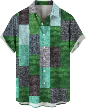 LCMTWX Hawaiian Shirt Splicing Day Shirts Short Sleeve Casual Button Down Beach Flower Shirt and Shorts Suits Mens Blue