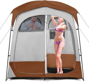 LDAILY Camping Shower Tent, 2 Room Instant Privacy Tent with Floor, Removable Rain Cover, Mesh Window, Inside Pocket and Clothesline, Portable Changing Room for Outdoor Toilet, Dressing
