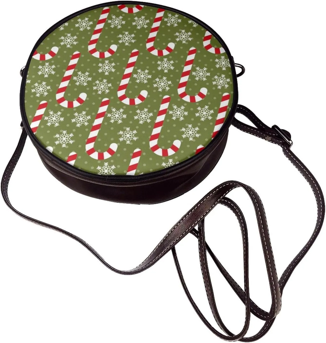 Leather Crossbody Bags for Women, Circle Purse Shoulder Bag, Fashion Round Handbag for Travel, Adjustable Strap