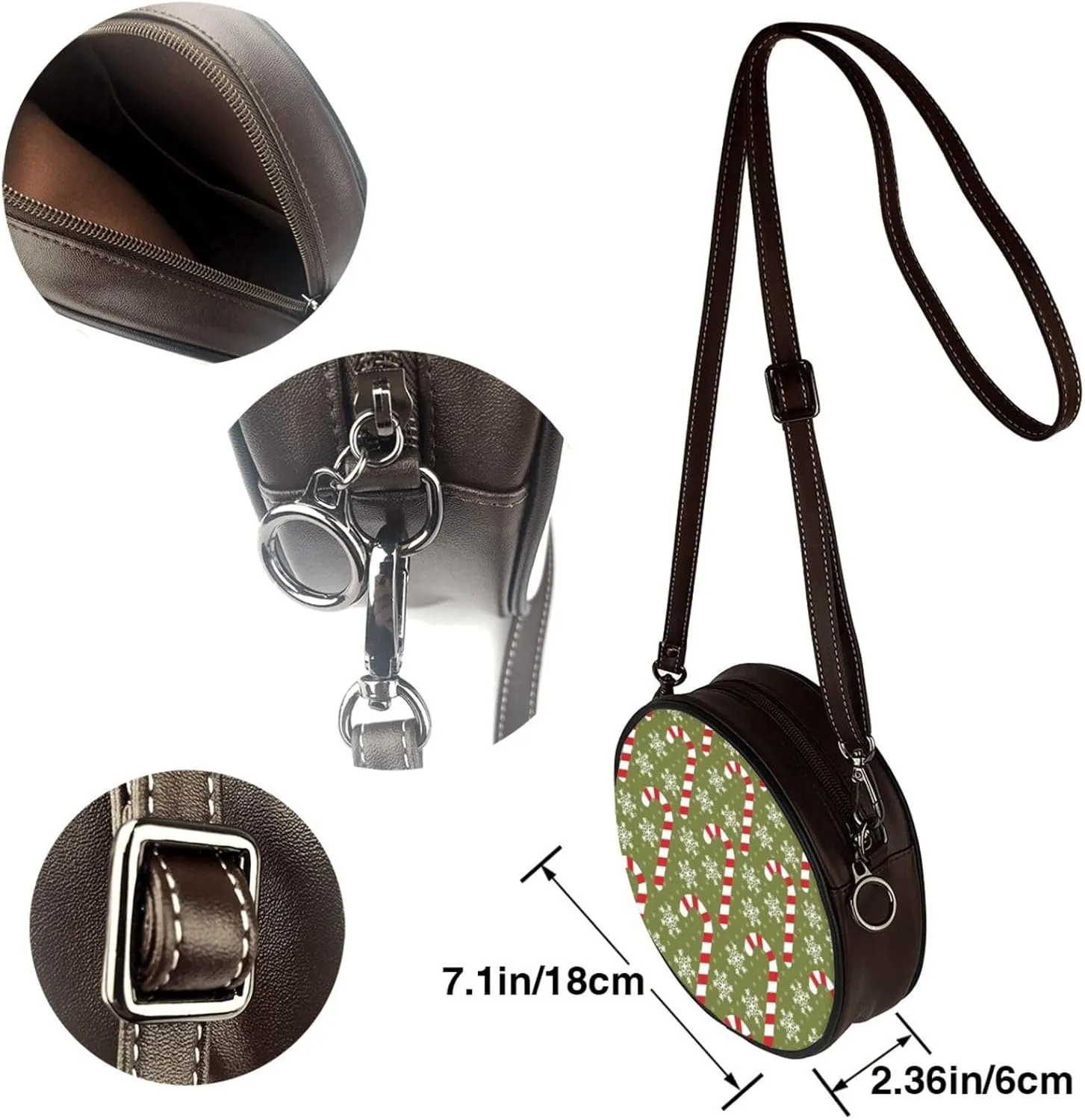 Leather Crossbody Bags for Women, Circle Purse Shoulder Bag, Fashion Round Handbag for Travel, Adjustable Strap