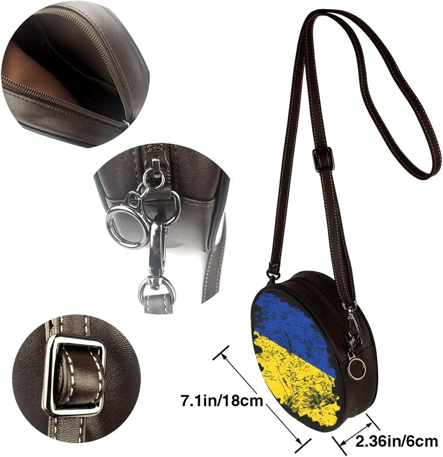 Leather Crossbody Bags for Women, Circle Purse Shoulder Bag, Fashion Round Handbag for Travel, Adjustable Strap