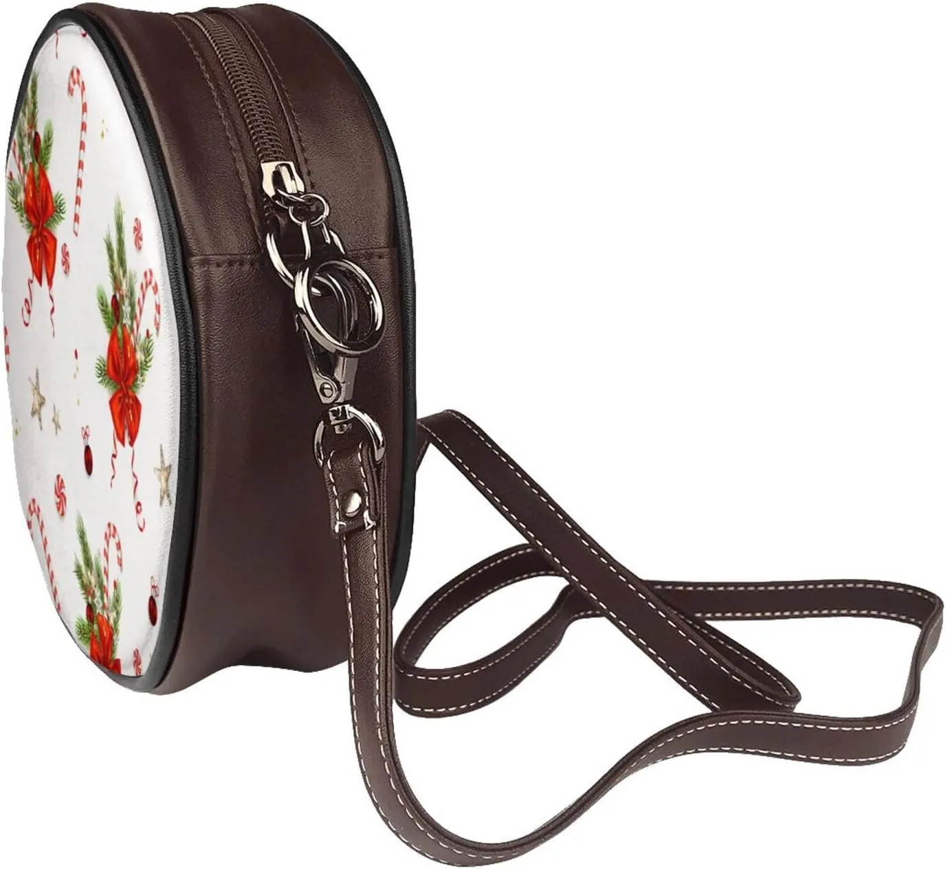 Leather Crossbody Bags for Women, Circle Purse Shoulder Bag, Fashion Round Handbag for Travel, Adjustable Strap