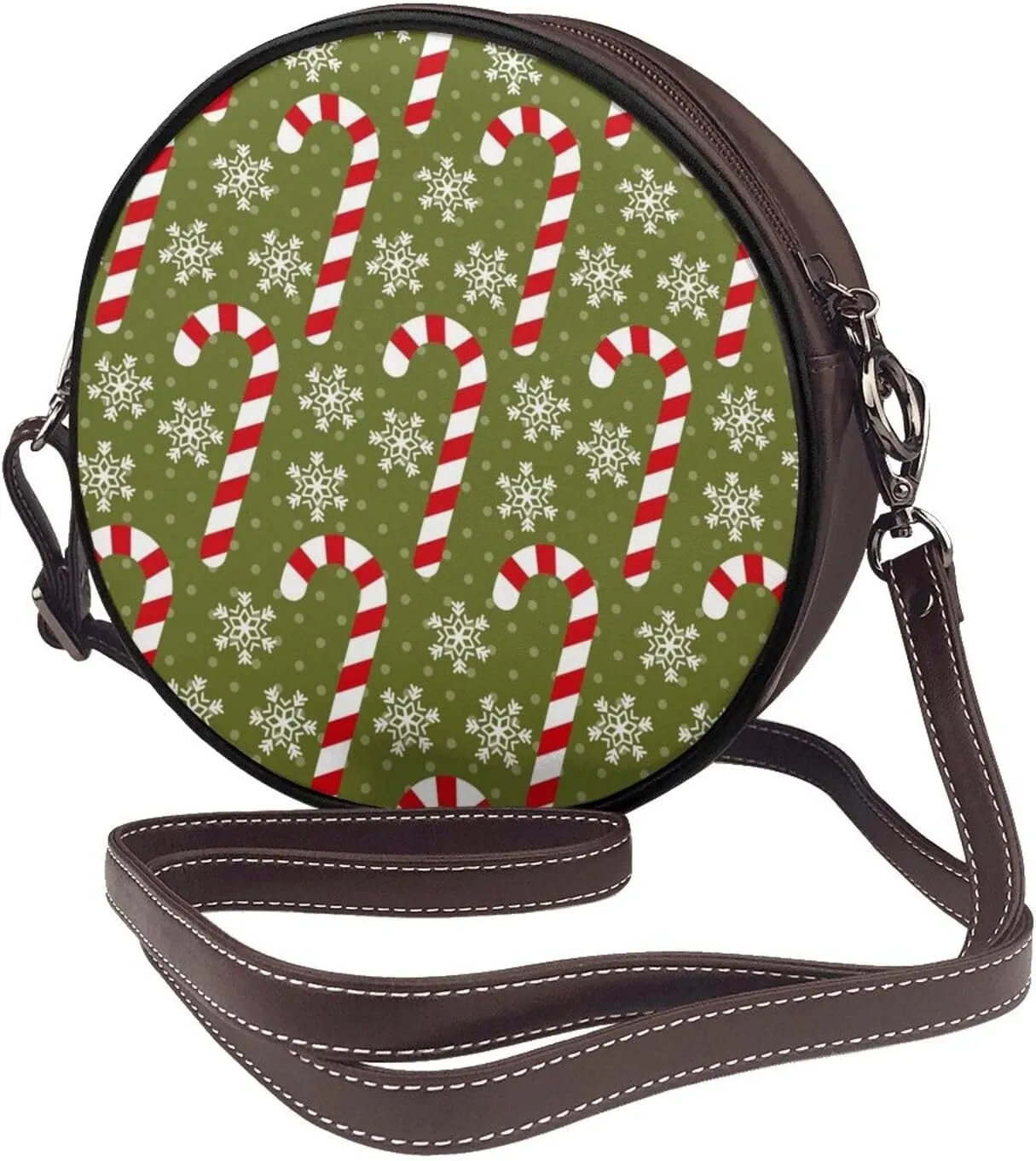 Leather Crossbody Bags for Women, Circle Purse Shoulder Bag, Fashion Round Handbag for Travel, Adjustable Strap