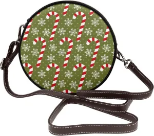 Leather Crossbody Bags for Women, Circle Purse Shoulder Bag, Fashion Round Handbag for Travel, Adjustable Strap