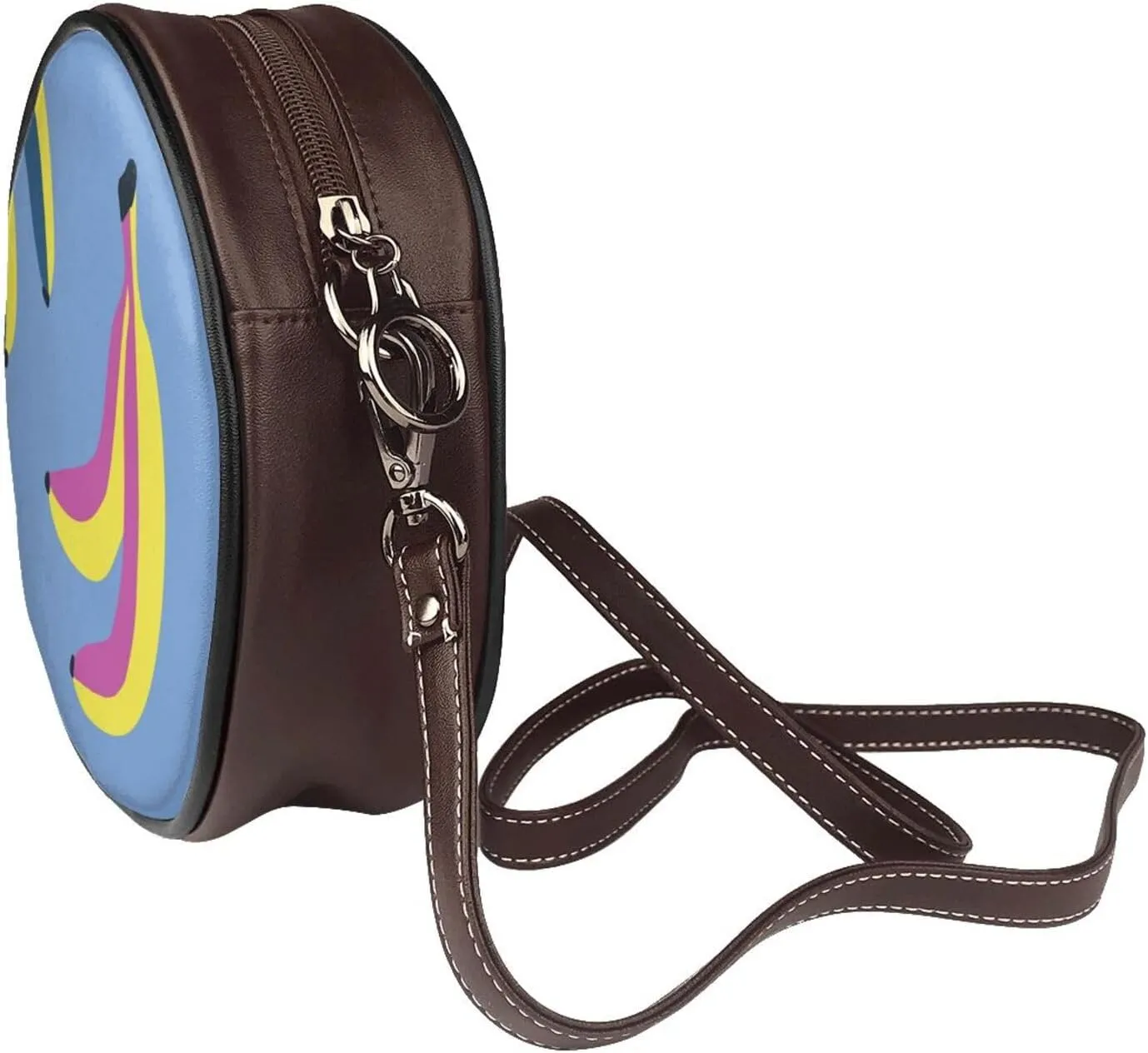 Leather Crossbody Bags for Women, Circle Purse Shoulder Bag, Fashion Round Handbag for Travel, Adjustable Strap
