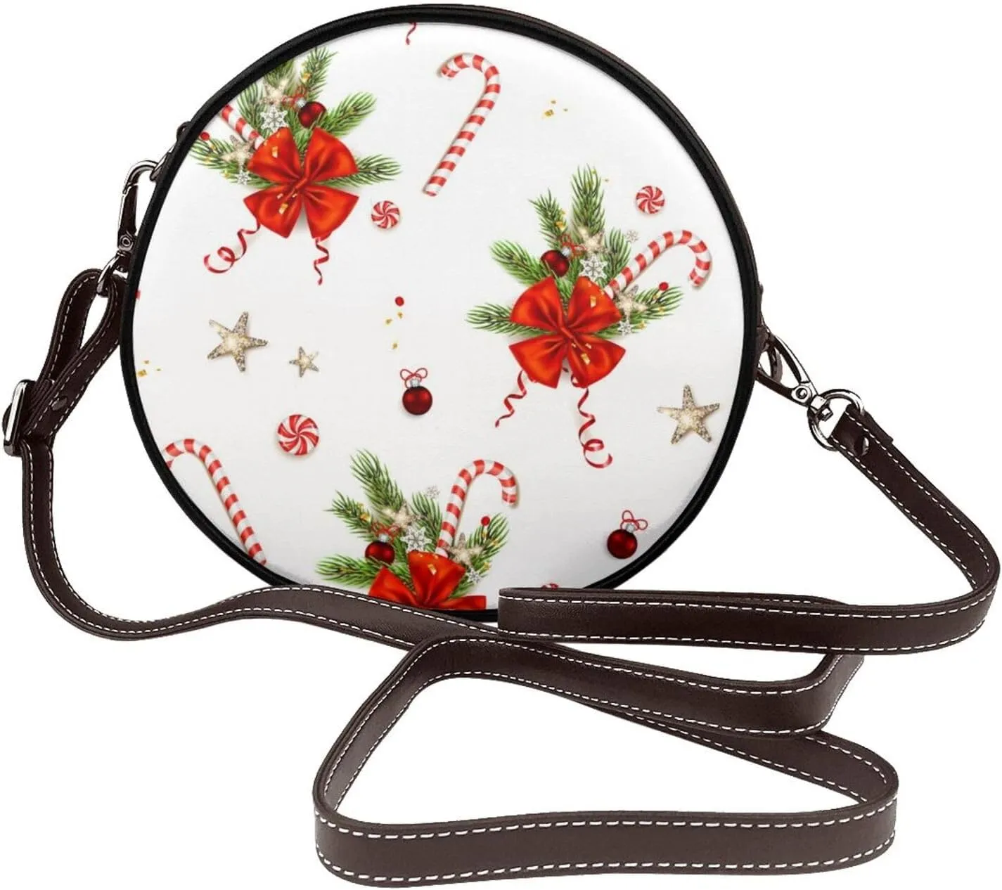Leather Crossbody Bags for Women, Circle Purse Shoulder Bag, Fashion Round Handbag for Travel, Adjustable Strap