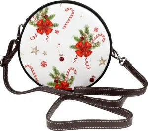 Leather Crossbody Bags for Women, Circle Purse Shoulder Bag, Fashion Round Handbag for Travel, Adjustable Strap