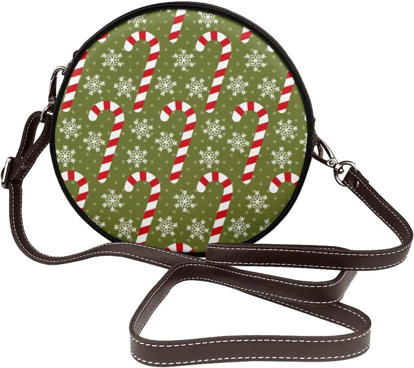 Leather Crossbody Bags for Women, Circle Purse Shoulder Bag, Fashion Round Handbag for Travel, Adjustable Strap