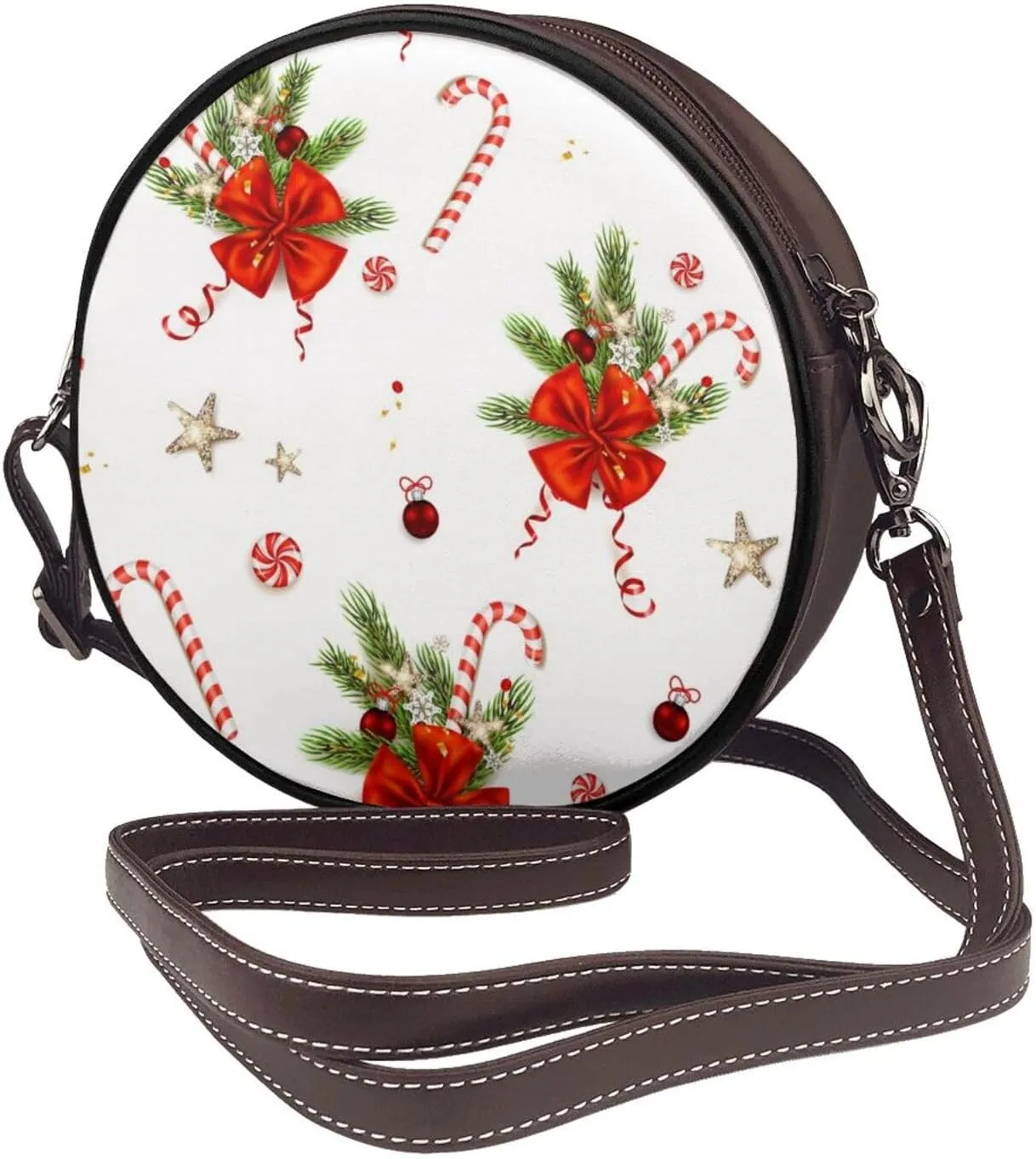 Leather Crossbody Bags for Women, Circle Purse Shoulder Bag, Fashion Round Handbag for Travel, Adjustable Strap