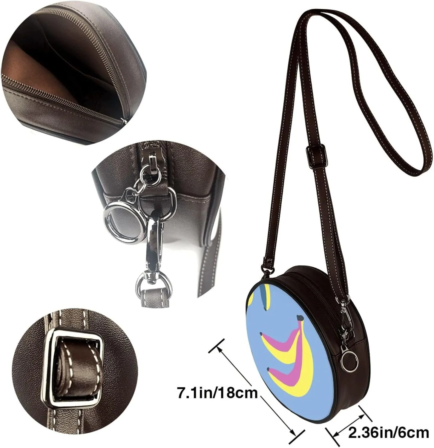 Leather Crossbody Bags for Women, Circle Purse Shoulder Bag, Fashion Round Handbag for Travel, Adjustable Strap