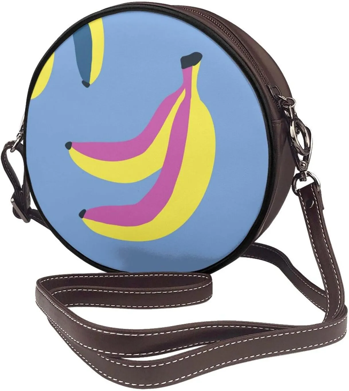 Leather Crossbody Bags for Women, Circle Purse Shoulder Bag, Fashion Round Handbag for Travel, Adjustable Strap